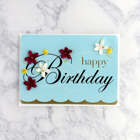 Embroidered Flower Lettering Birthday Card