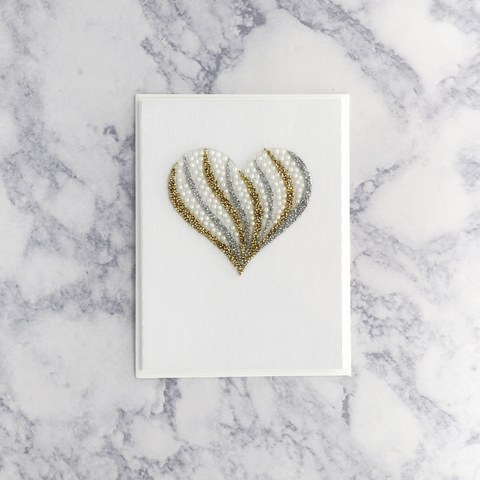 Embroidered Swirled Heart Wedding Card