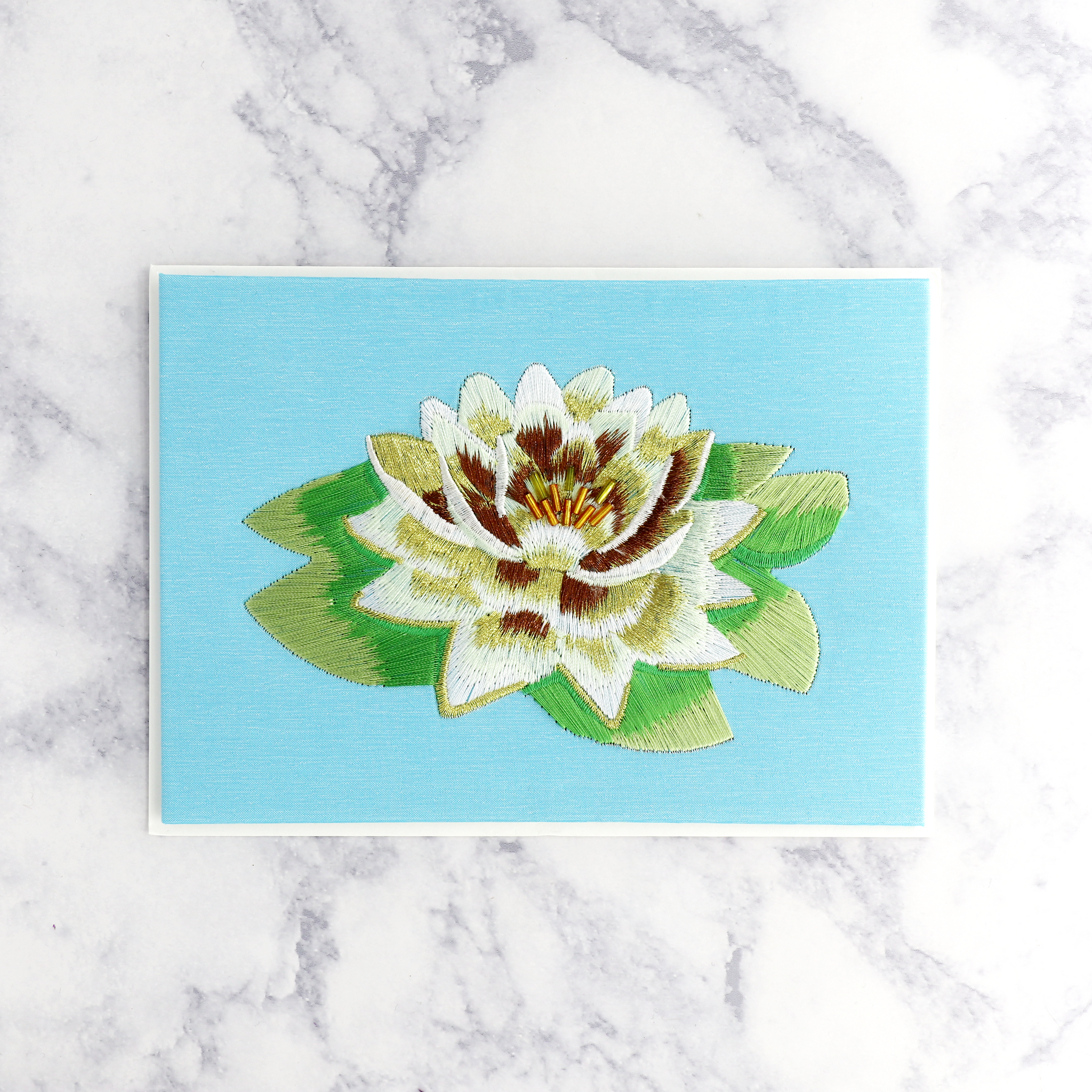 Handmade Embroidered Waterlily Sympathy Card