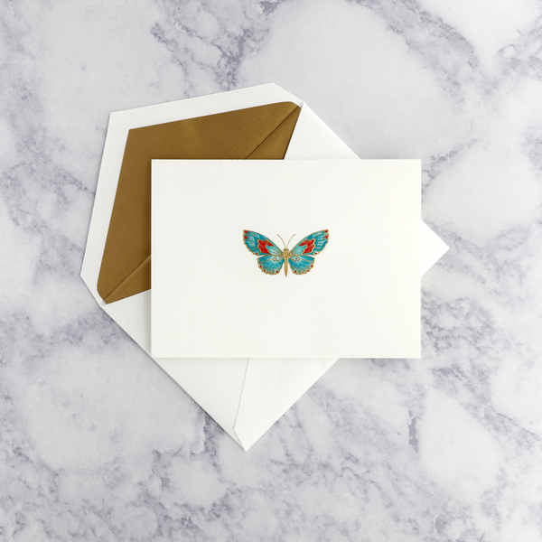 Engraved Butterfly on Pearl White Boxed Notes (Set of 10)