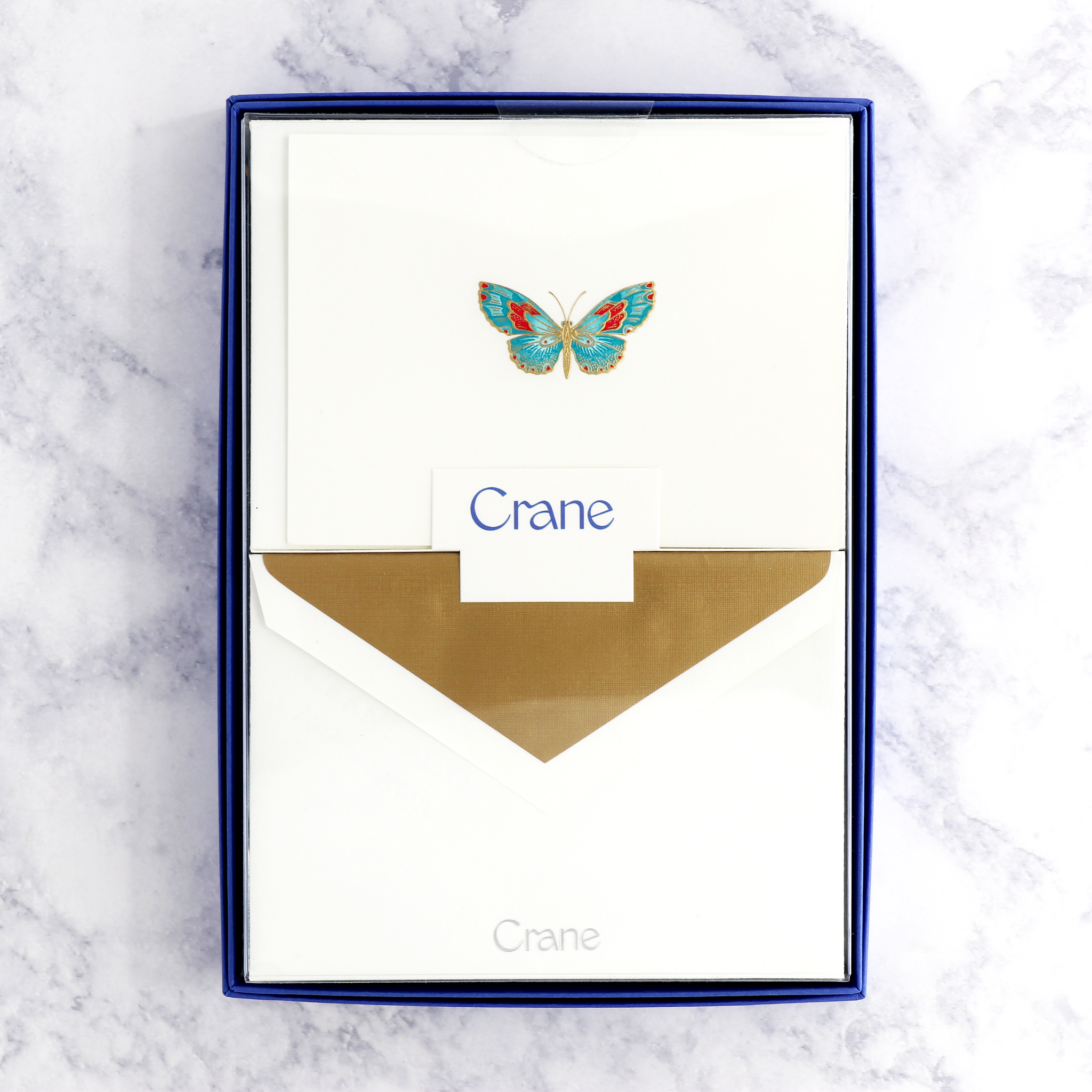 Engraved Butterfly on Pearl White Boxed Notes (Set of 10)