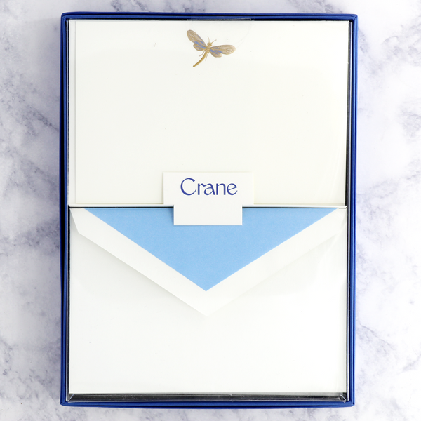 Engraved Dragonfly on Pearl White Boxed Cards (Set of 10)