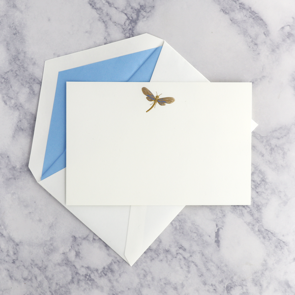 Engraved Dragonfly on Pearl White Boxed Cards (Set of 10)