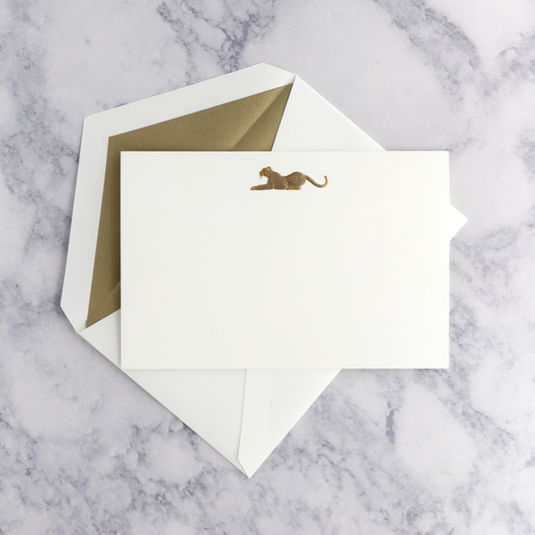 Engraved Leopard on Pearl White Boxed Cards (Set of 10)