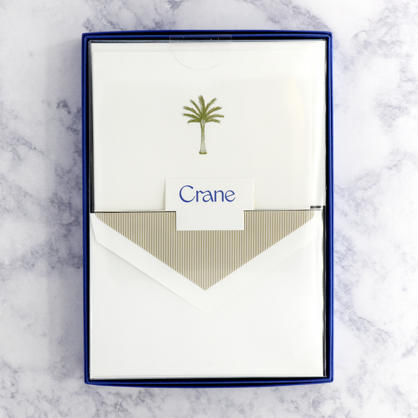 Engraved Palm Tree on Pearl White Boxed Notes (Set of 10)