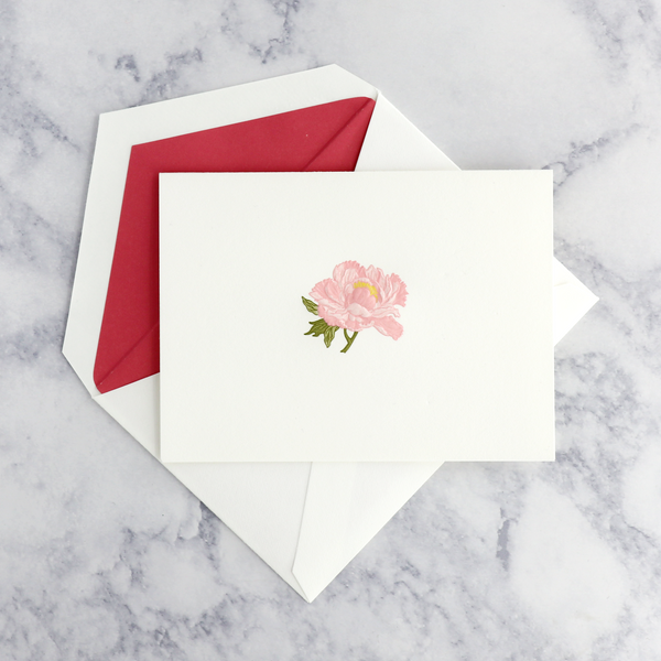 Engraved Peony on Pearl White Boxed Notes (Set of 10)