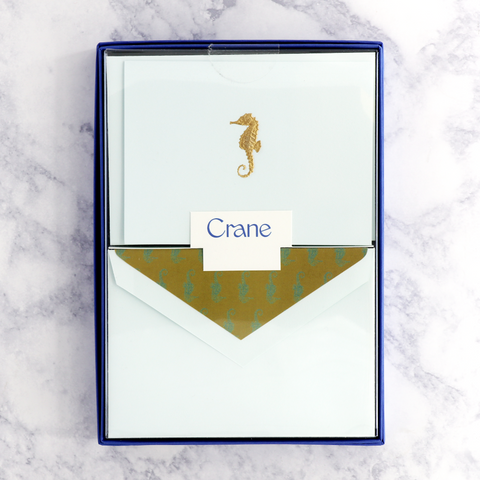 Engraved Seahorse on Beach Glass Boxed Notes (Set of 10