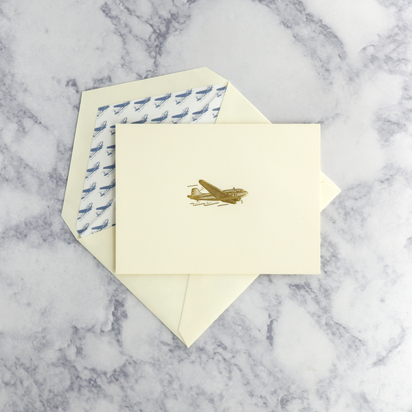 Engraved Vintage Airplane on Ecruwhite Boxed Notes (Set of 10)