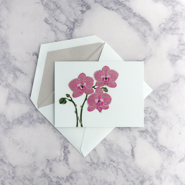 Engraved Violet Orchid on Beach Glass Boxed Notes (Set of 10)