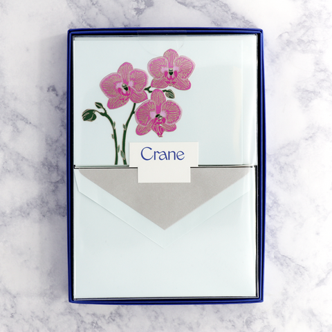 Engraved Violet Orchid on Beach Glass Boxed Notes (Set of 10)