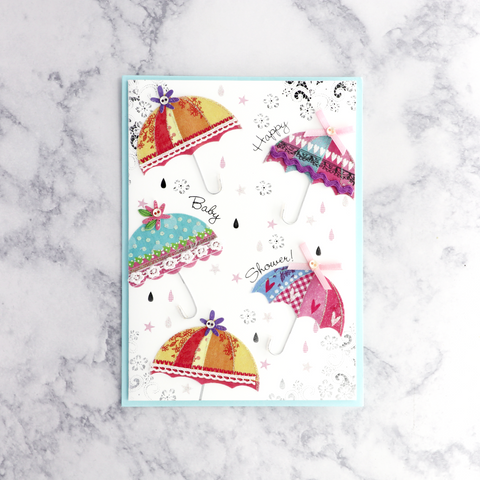 Fabric Umbrellas Baby Shower Card
