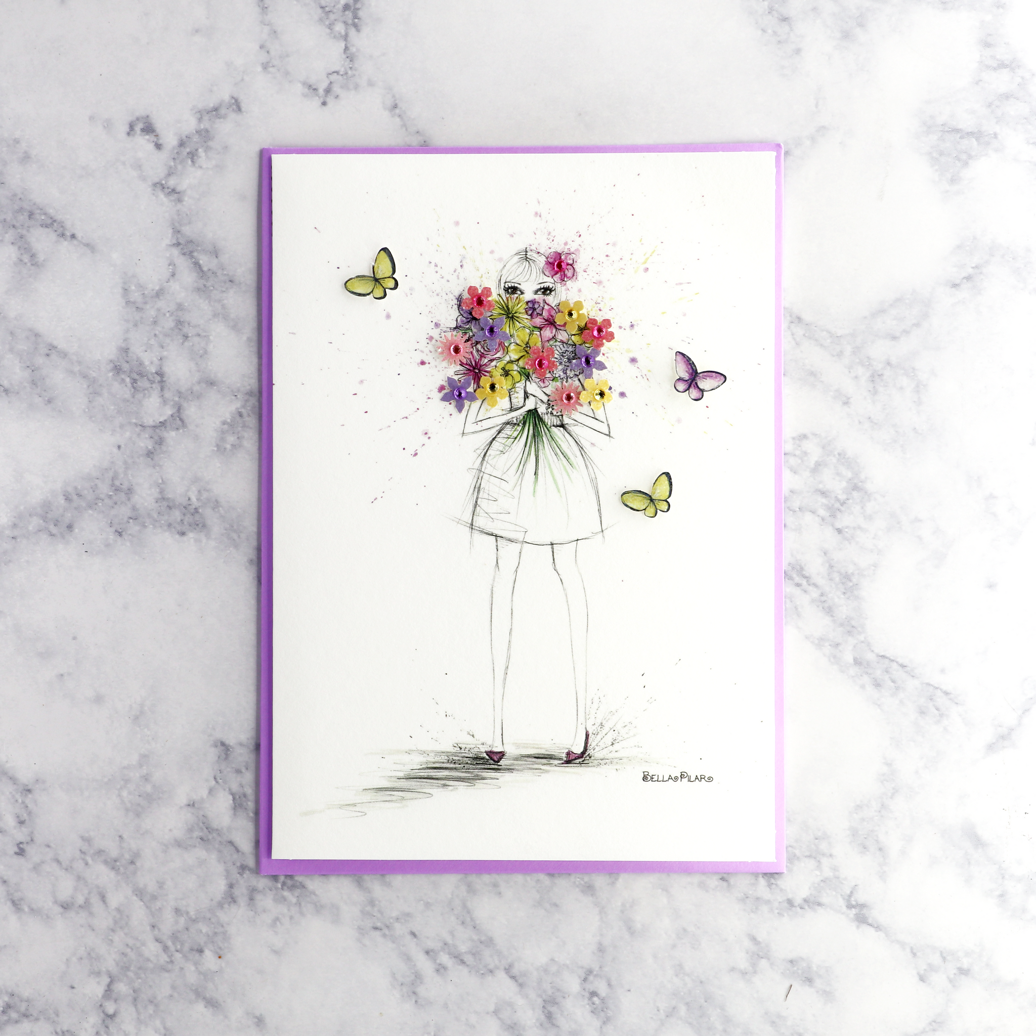 Fashion Gal With Bouquet Mother's Day Card