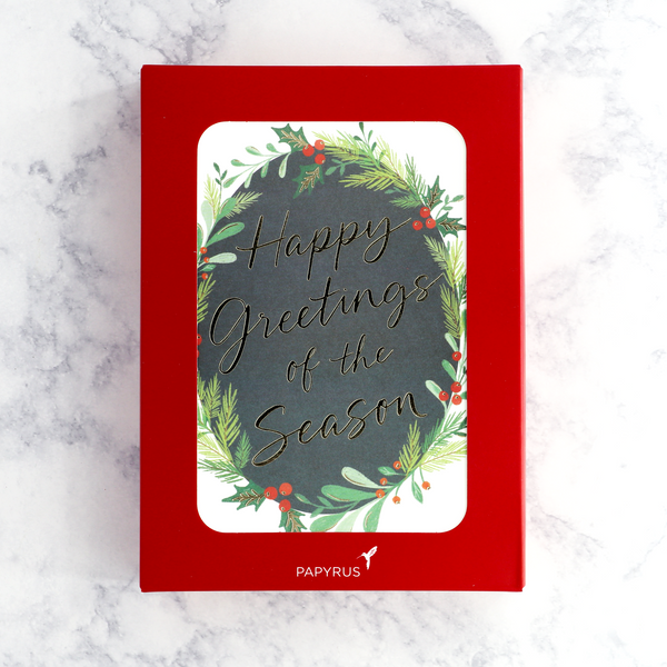 Festive Text Wreath Holiday Boxed Cards (Set of 14)