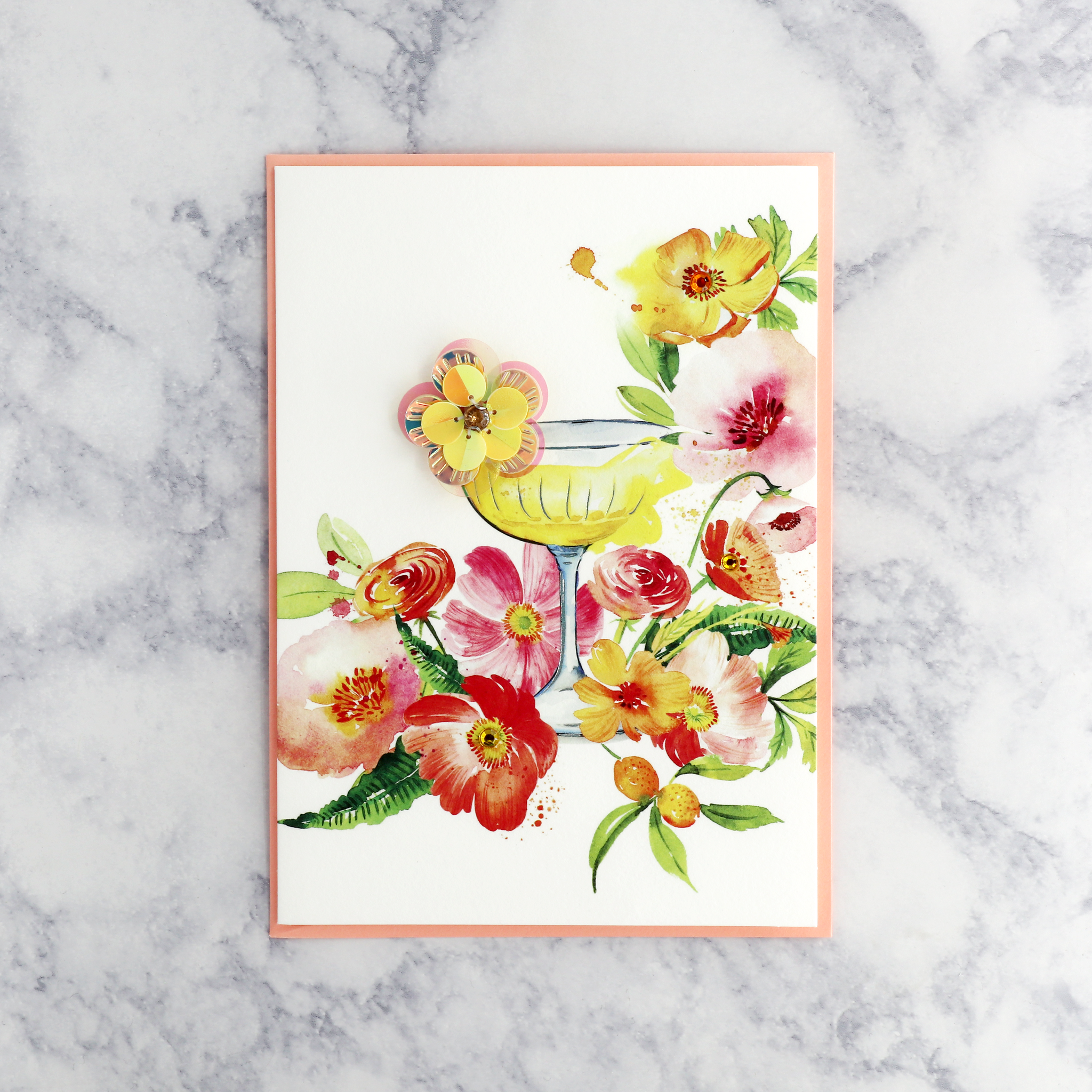 Floral Cocktail Birthday Card