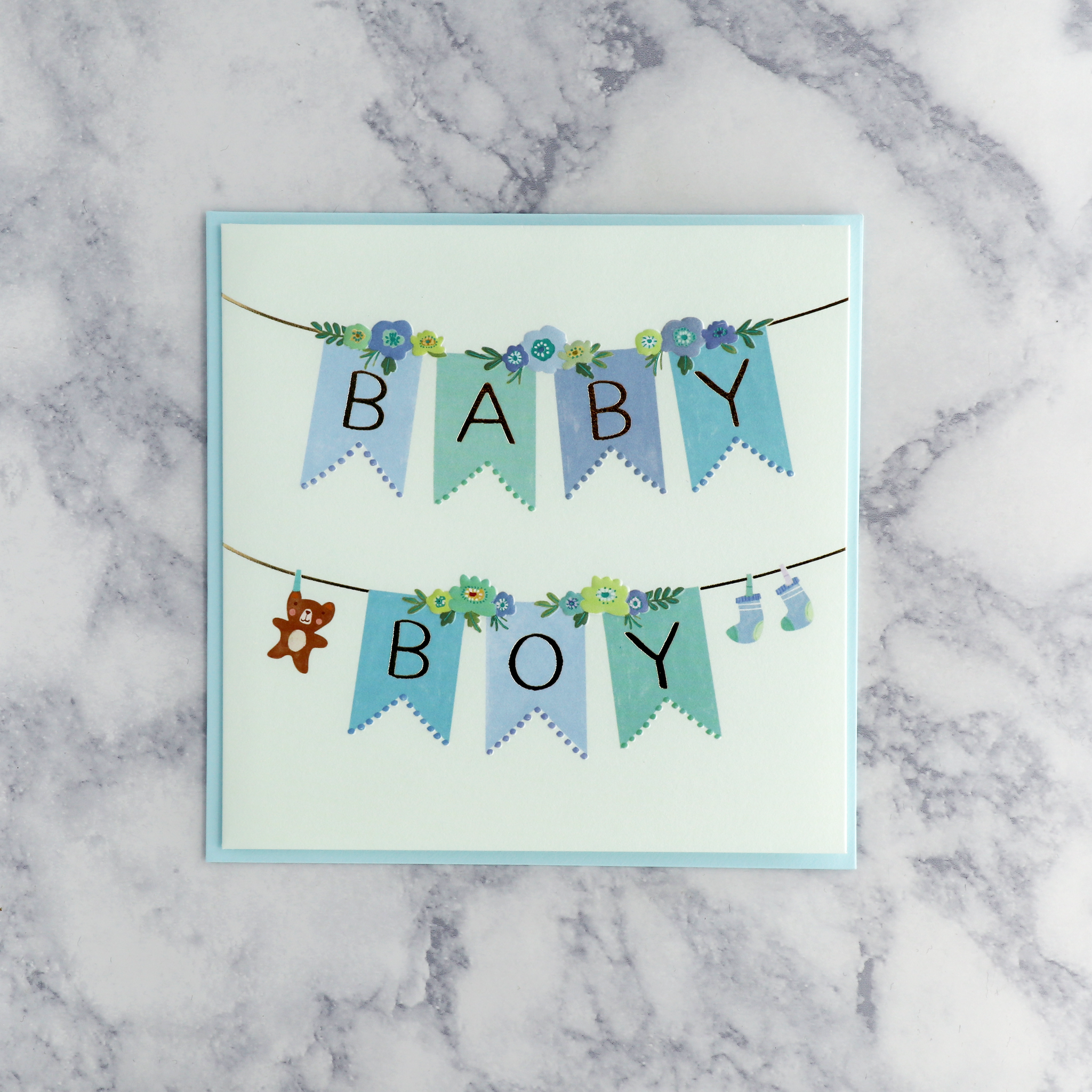 Foil Banner Boy New Baby Card