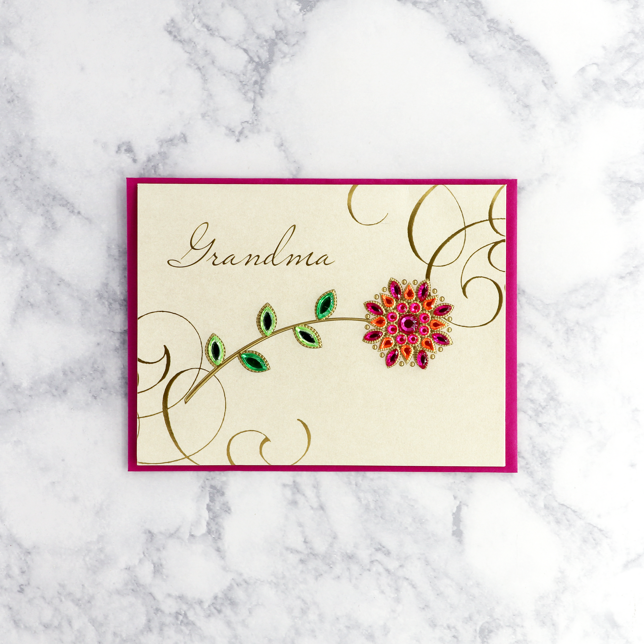 Gem Flowers On Foil Swirls Mother's Day Card (Grandma)