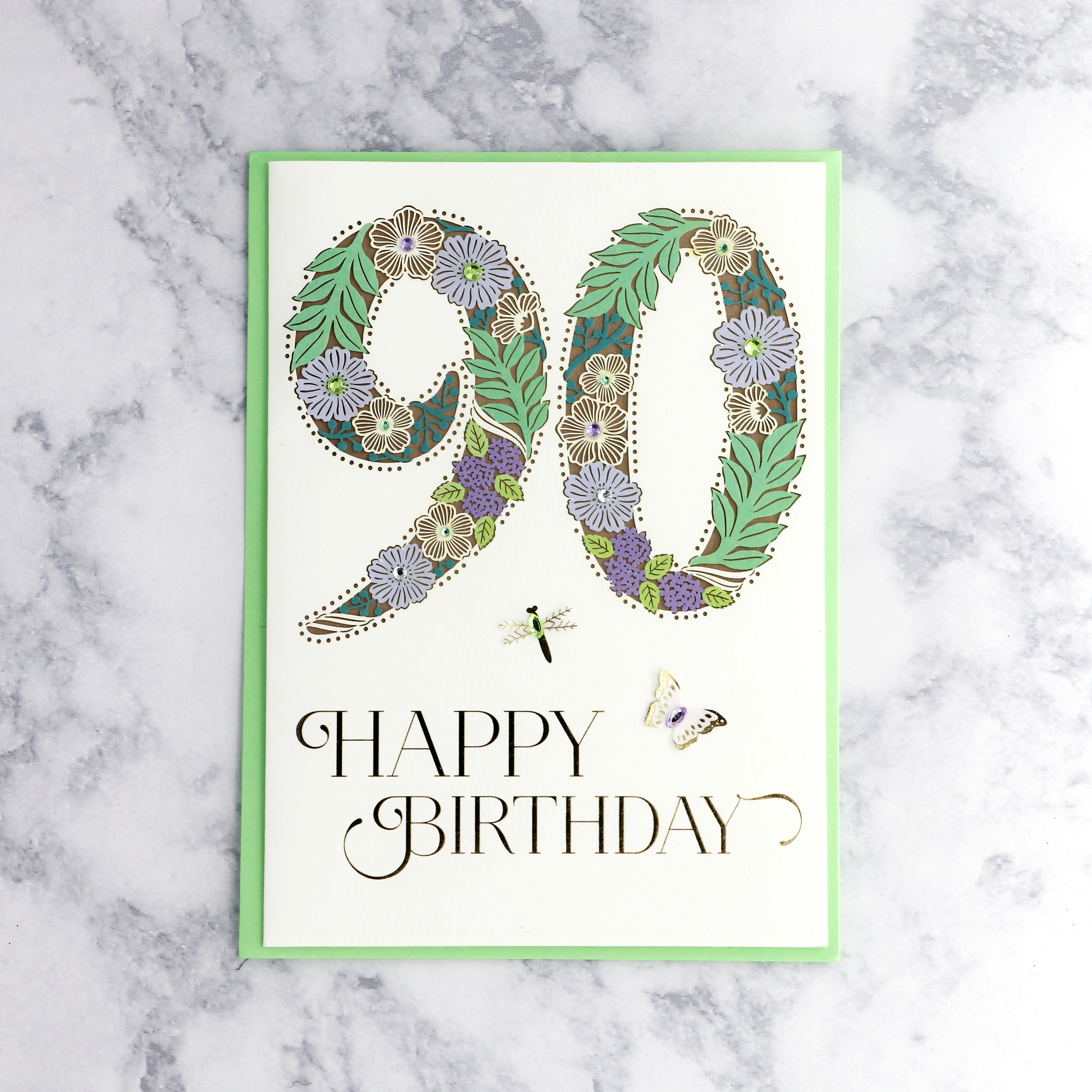 90th Gemmed Birthday Card