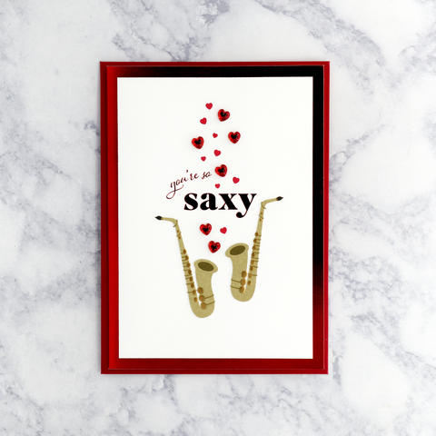 Handmade Gemmed Hearts & Saxophone Valentine’s Day Card