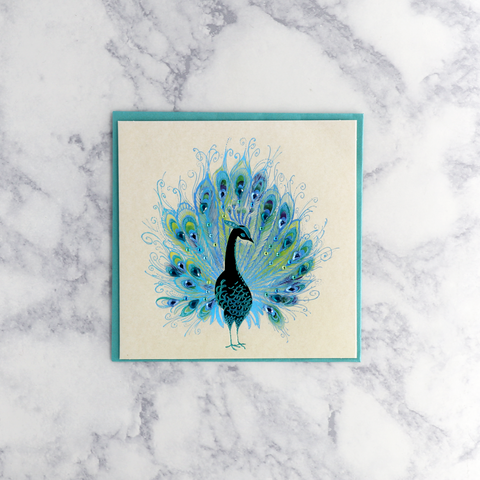 Gemmed Peacock Blank Card