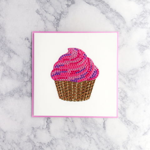 Handmade Gemmed Pink Cupcake Birthday Card