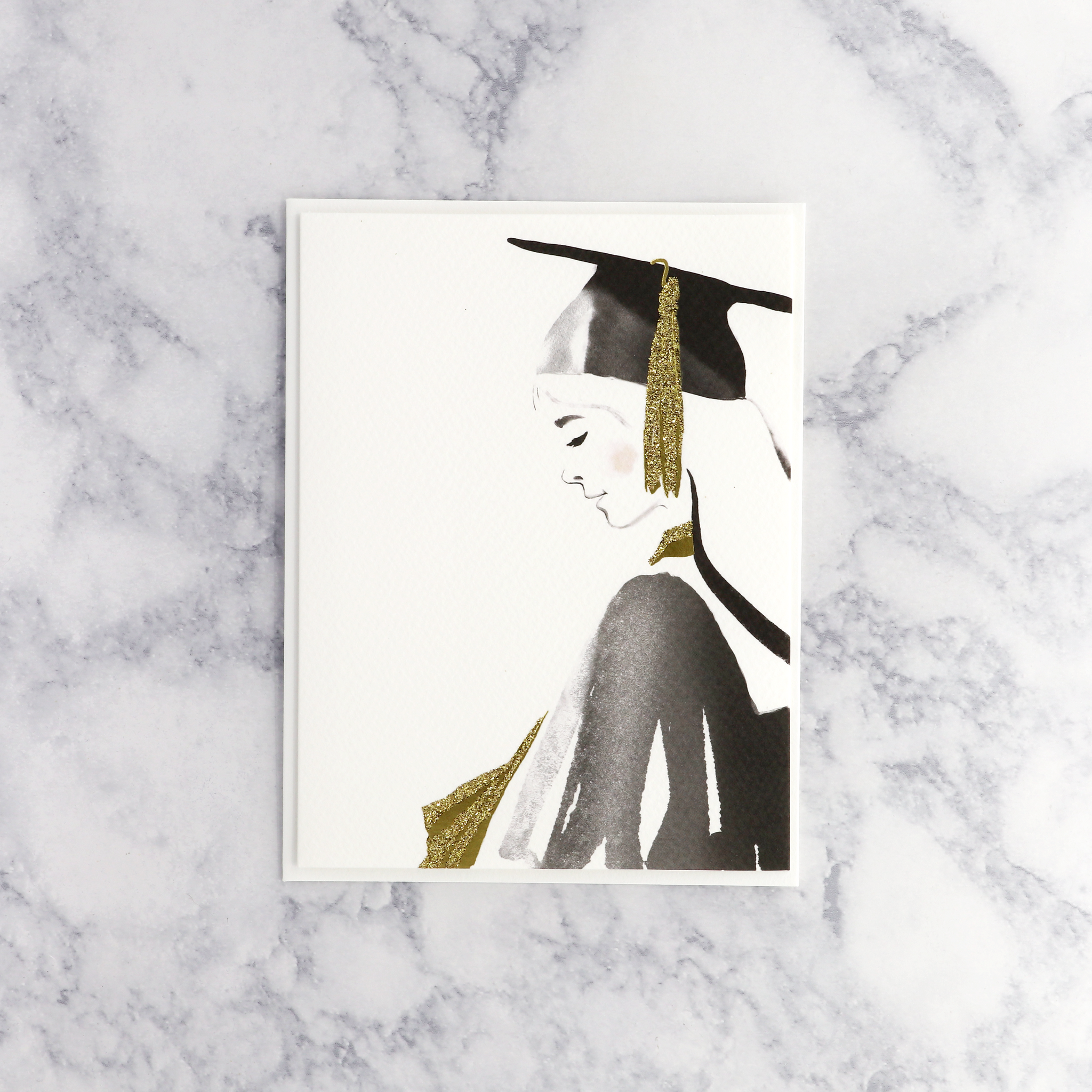 Girl In Black & Gold Cap Graduation Card