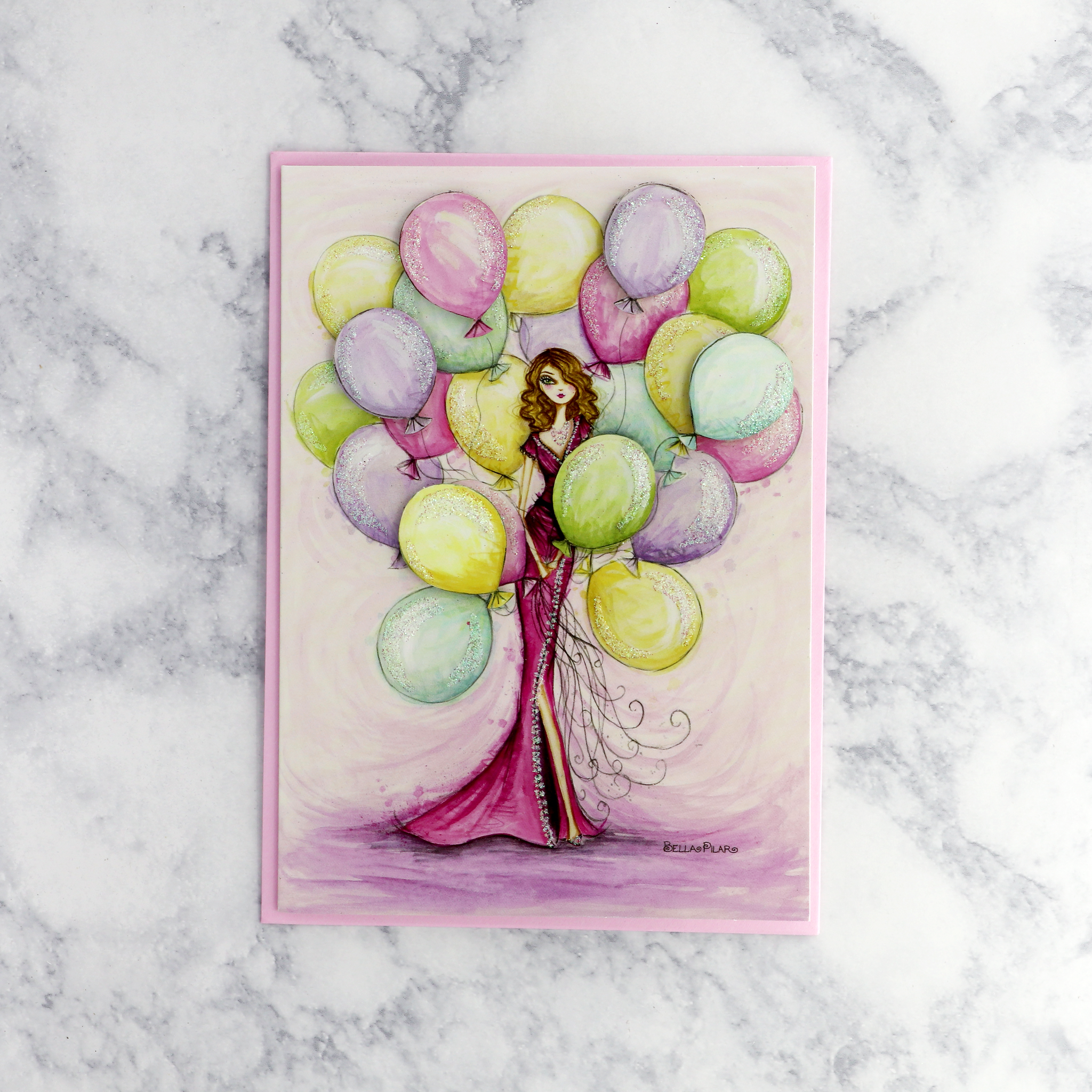 Girl With Balloons Birthday Card