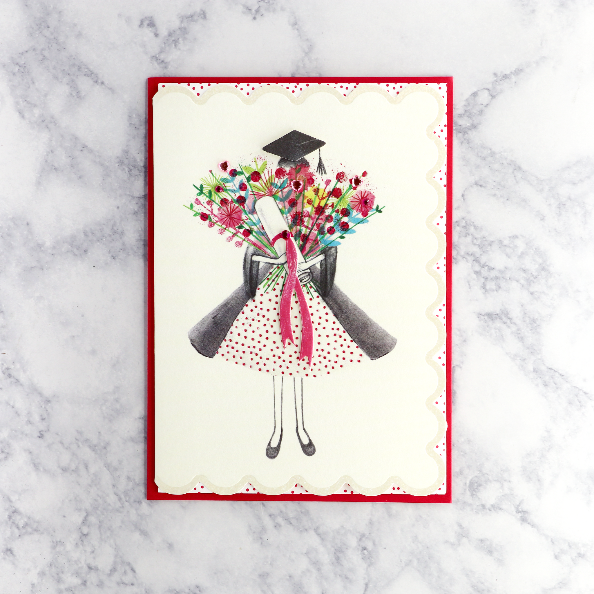 Girl With Diploma Flowers Graduation Card