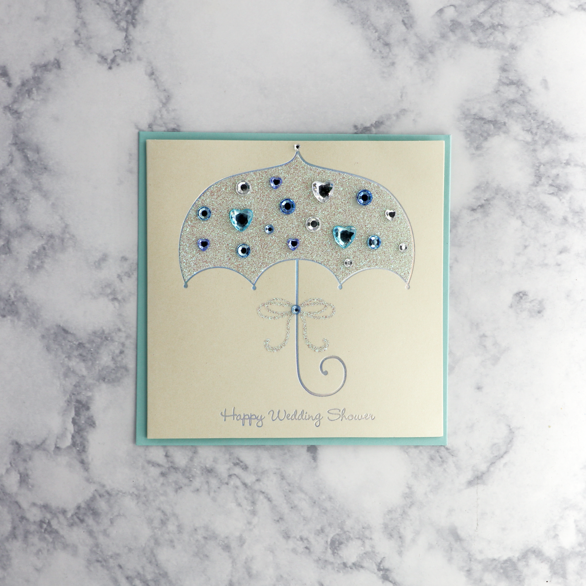 Glitter & Gemmed Umbrella Wedding Shower Card