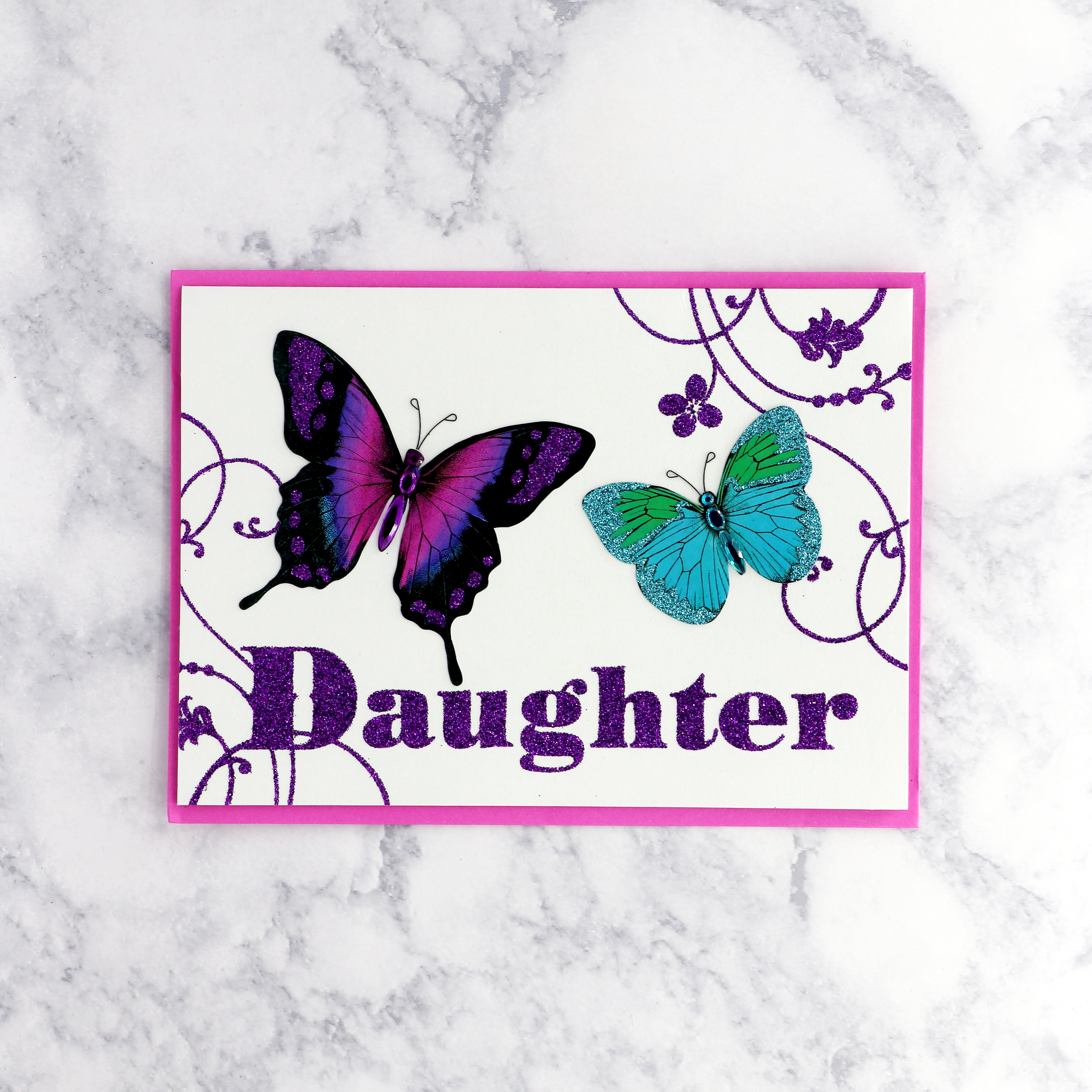 Glittered Butterflies Mother's Day Card (Daughter)