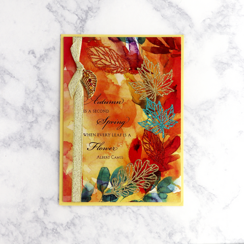 Glittered Fall Leaves Quote Thanksgiving Card