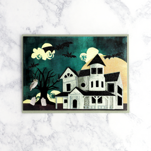 Glittered Haunted Mansion Halloween Card