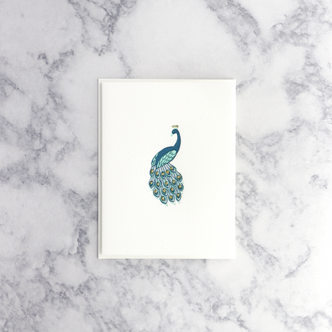 Letterpress Glittered Peacock Blank Card
