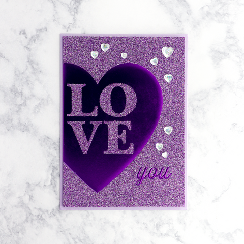 Glittered Purple Heart Valentine's Day Card