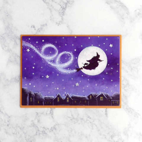 Glittered Witch Scene Halloween Card