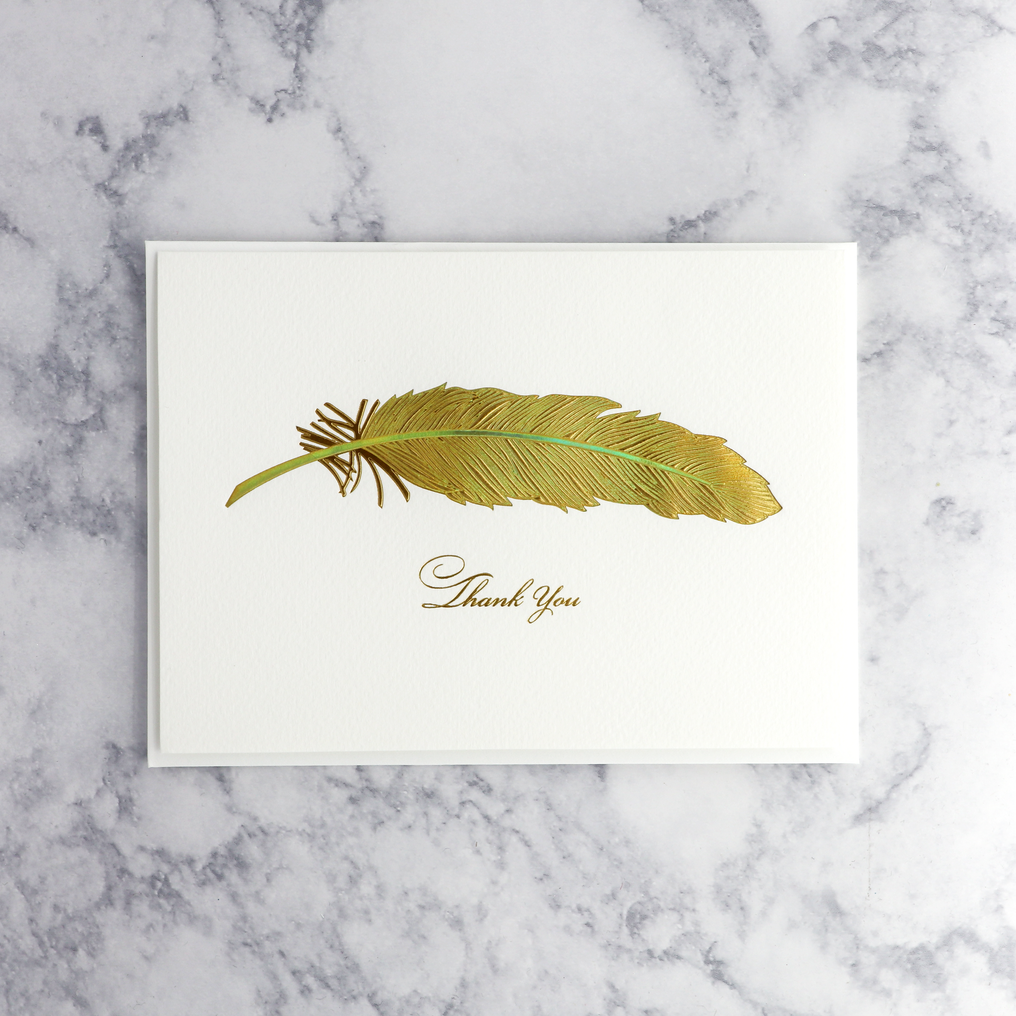 Gold Embossed Feather Thank You Card