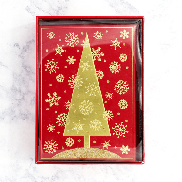 Gold Embossed Tree Christmas Boxed Cards (Set of 12)