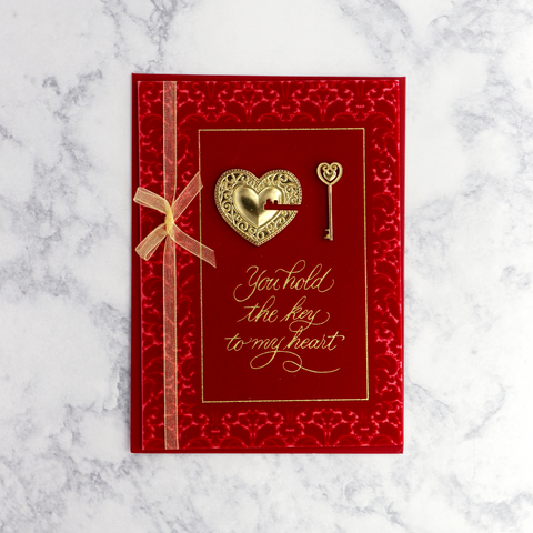 Gold Key & Heart Charms Valentine's Day Card