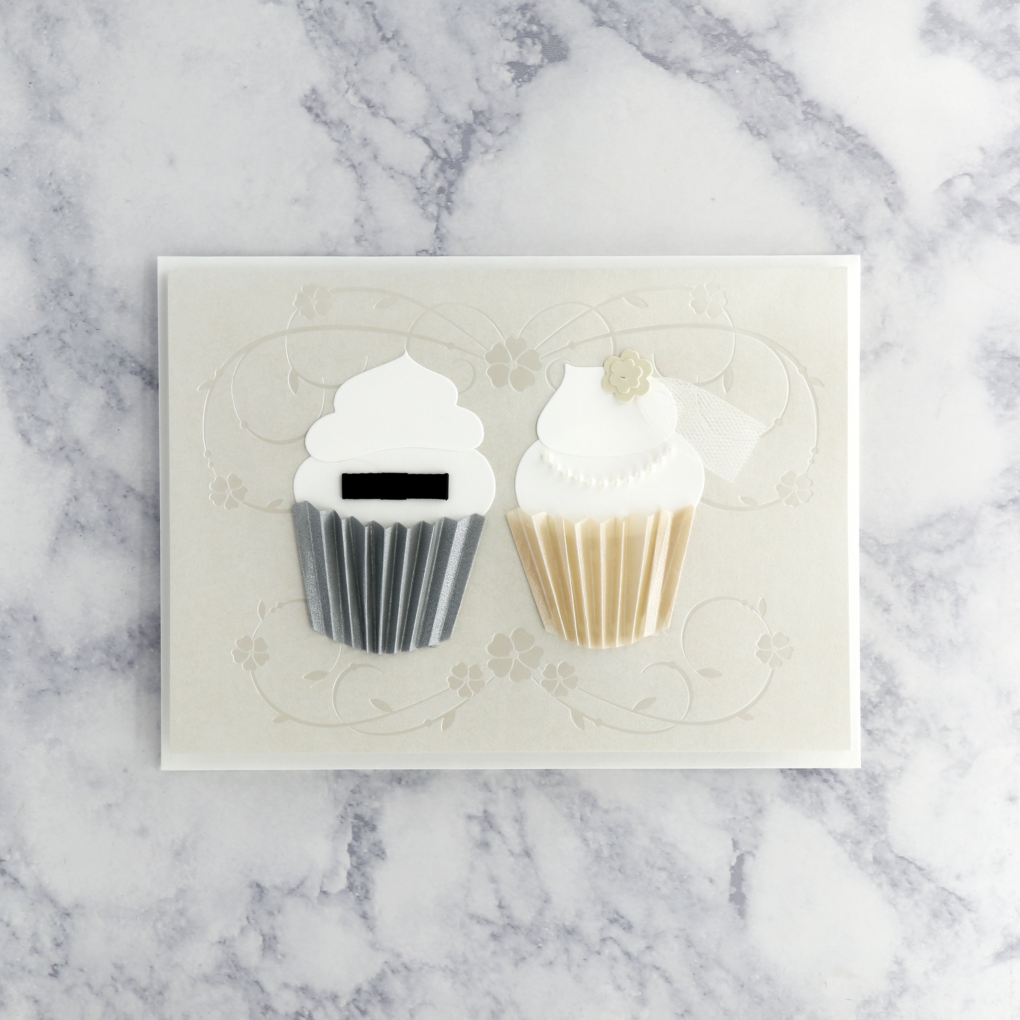 Handmade Groom & Bride Cupcakes Wedding Card