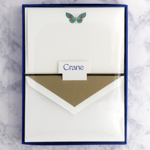 Hand Engraved Butterfly on Pearl White Boxed Cards (Set of 10)