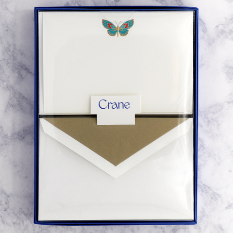 Hand Engraved Butterfly on Pearl White Boxed Cards (Set of 10)