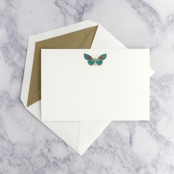 Hand Engraved Butterfly on Pearl White Boxed Cards (Set of 10)