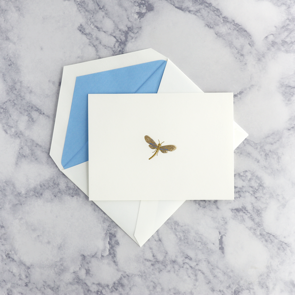 Hand Engraved Dragonfly on Pearl White Boxed Notes (Set of 10)