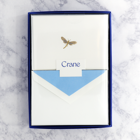 Hand Engraved Dragonfly on Pearl White Boxed Notes (Set of 10)