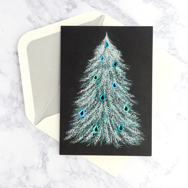 Handmade Blue Gem Tree Christmas Boxed Cards (Set of 8)