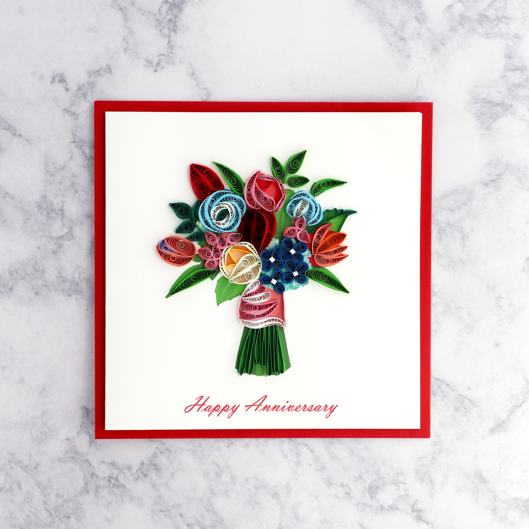 Handmade Bouquet Quilling Anniversary Card