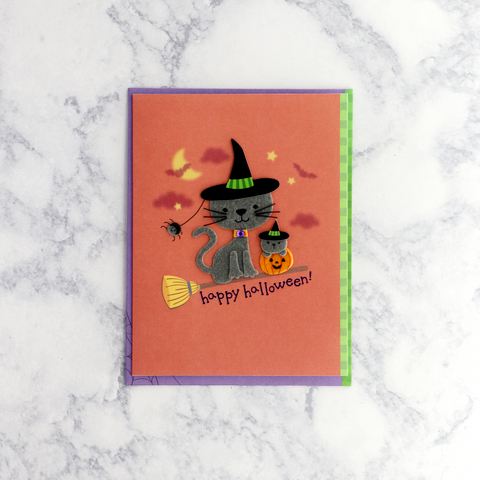 Handmade Cat Witch & Kitten Halloween Card