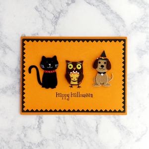Handmade Cat, Owl & Dog Halloween Card