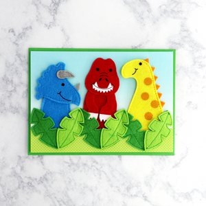 Handmade Fabric Dinosaur Puppets Birthday Card