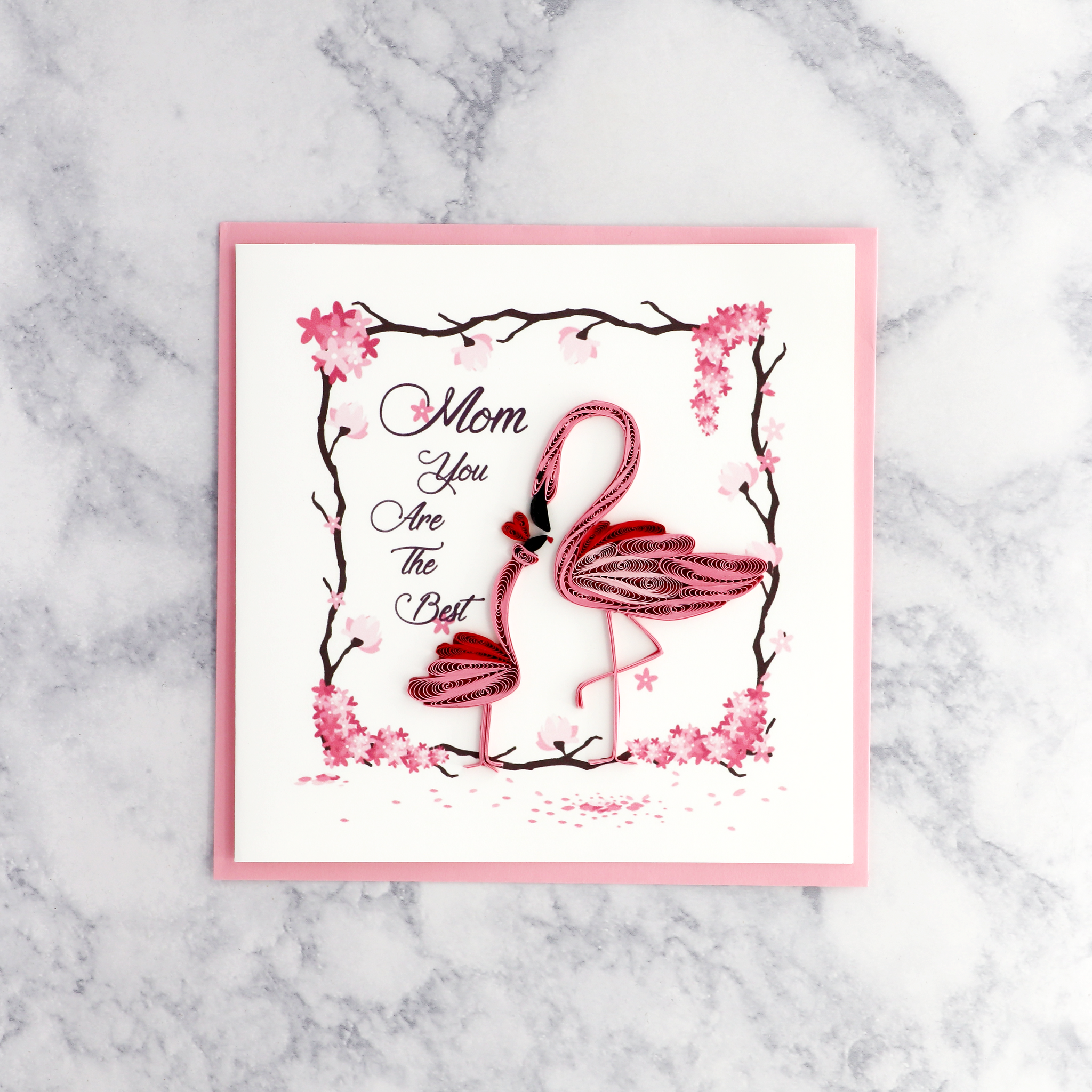 Handmade Pink Flamingos Quilling Mother's Day Card