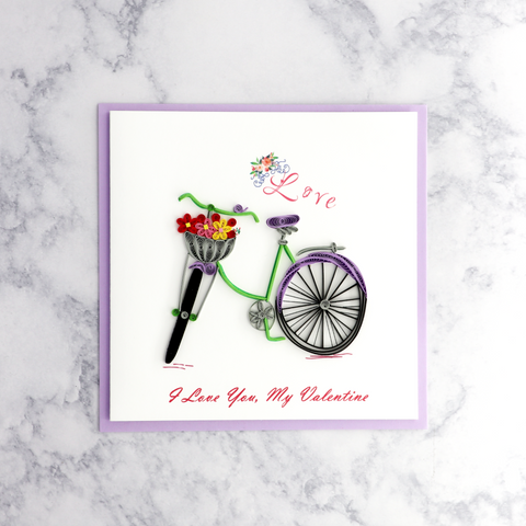Handmade Floral Bike Quilling Valentine's Day Card